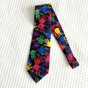 Vintage 90s Colorful Silk Men’s Neck Tie Childhood‎ Handprint Ralph Marlin